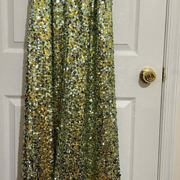 NWOT LDT Sequin Maxi Dress in Green and Gold - Picture 8 of 12